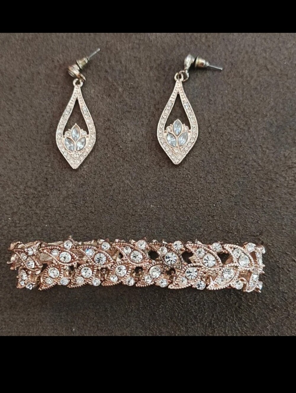 1980s/90s Set Of Crystal Paved Statement Bracelet & Pair Of Matching Earrings
